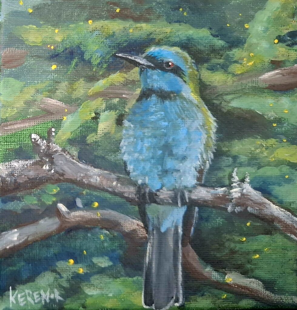 acrylic painting of blue bird