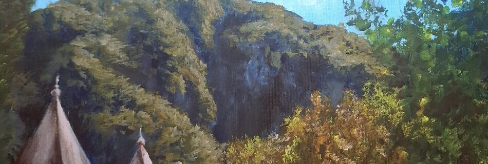 painting of scenery by lake Como
