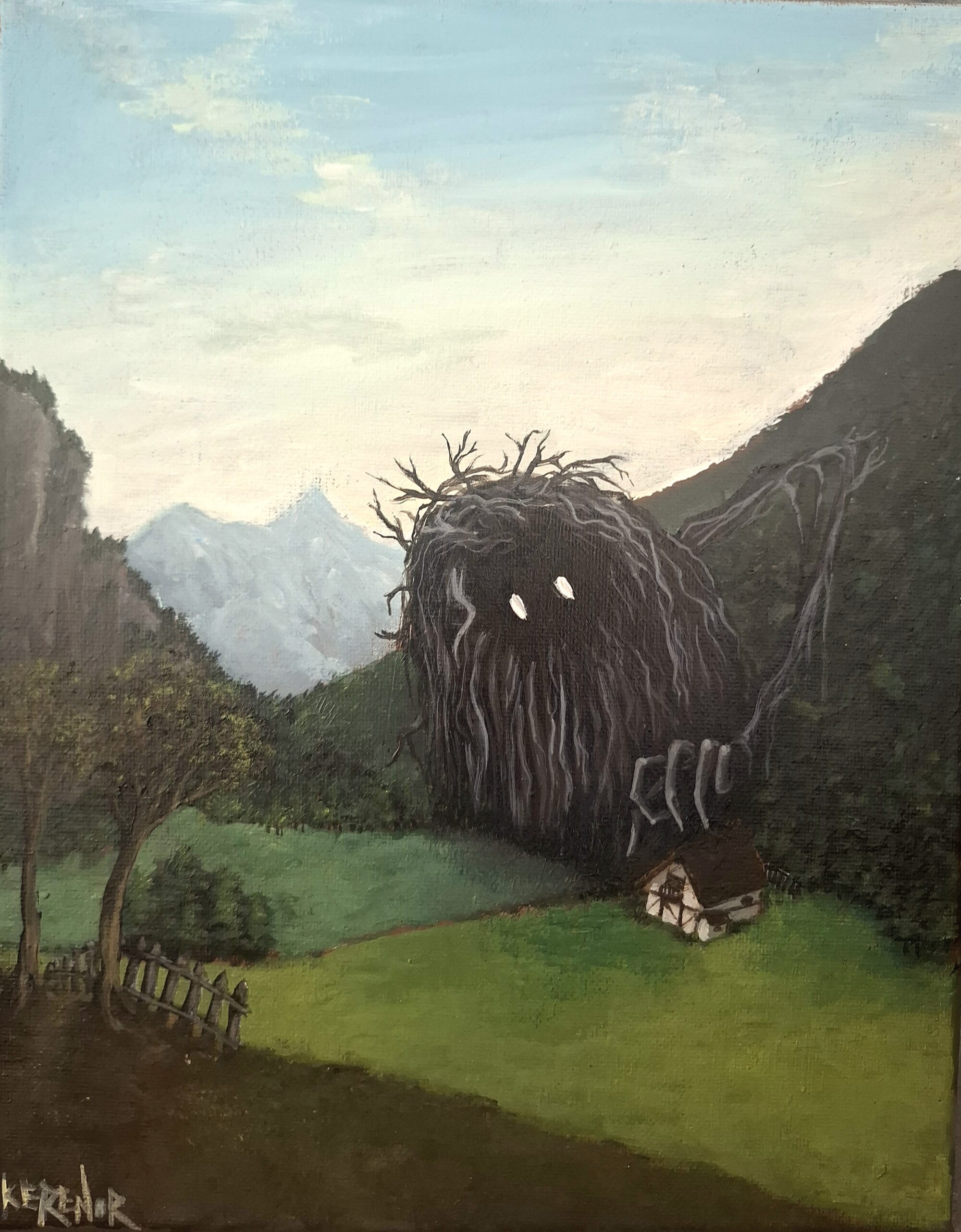 Korenh - acrylic painting of folklore creature in the woods