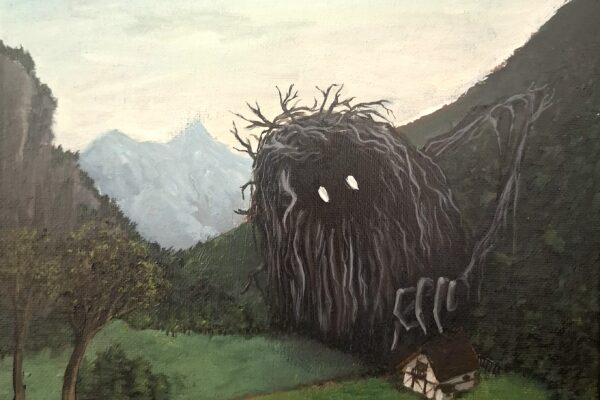 Korenh - acrylic painting of folklore creature in the woods